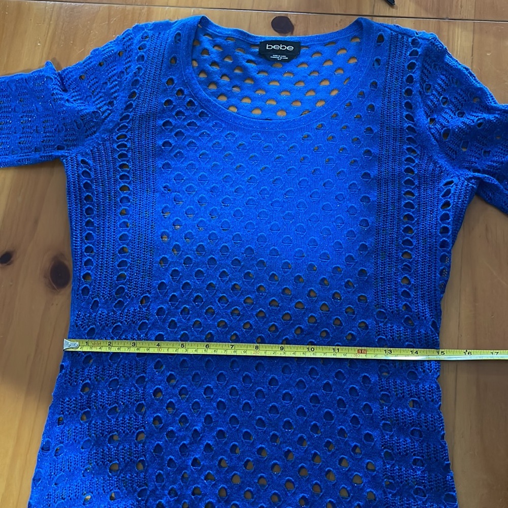 BEBE Royal Blue Crochet Knit Sweater Women’s Size Small Long Sleeve - Picture 8 of 9